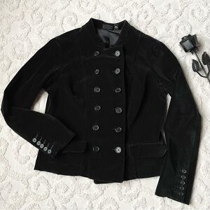 Black Velvety Military Style Jacket xl